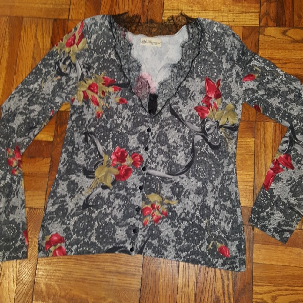 Blumarine lace and roses printed top - size Medium